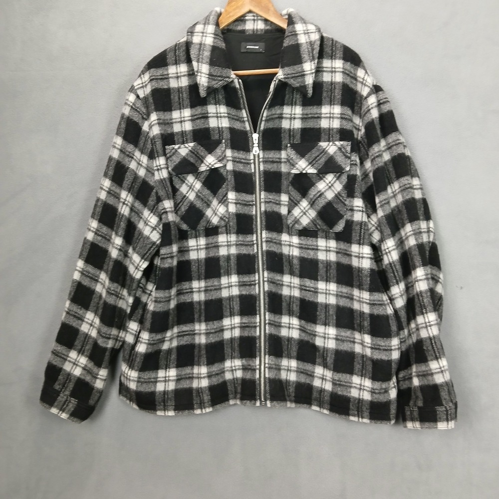 Zanerobe Work Jacket Mens Large Black White Plaid Wool Relaxed Fit Full Zip